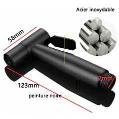 Set cap dus cu functie bideu, inox, cu pulverizator, suport, furtun, maner comutator, Negru