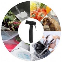 Set cap dus cu functie bideu, inox, cu pulverizator, suport, furtun, maner comutator, Negru