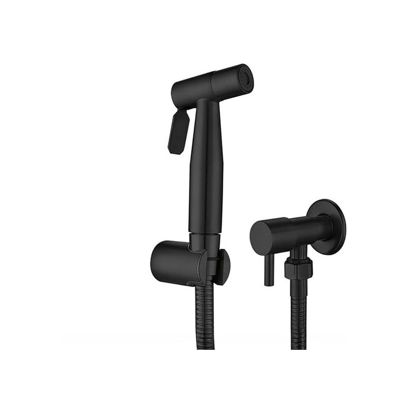 Set cap dus cu functie bideu, inox, cu pulverizator, suport, furtun, maner comutator, Negru Set cap dus cu functie bideu, inox, cu pulverizator, suport, furtun, maner comutator, Negru
