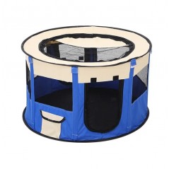 Tarc pentru caini, pisici, copii,  animale gestante, textil, pliabil, acoperis detasabil, albastru  90x90x60 cm