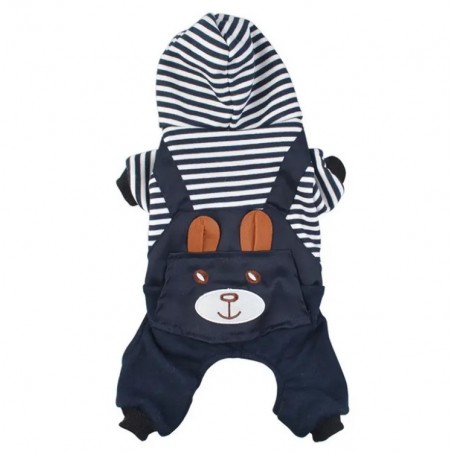 Bluza in dungi pentru caini, pisici, cu gluga, calduroasa, albastru inchis