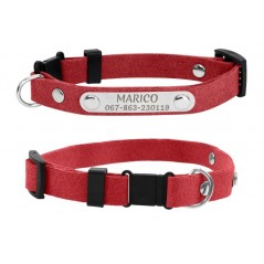 Zgarda personalizata pentru pisici, – gravata cu nume si numar de telefon, reglabila intre  21-28 cm, rosie