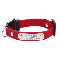 Zgarda personalizata pentru pisici, – gravata cu nume si numar de telefon, reglabila intre  21-28 cm, rosie