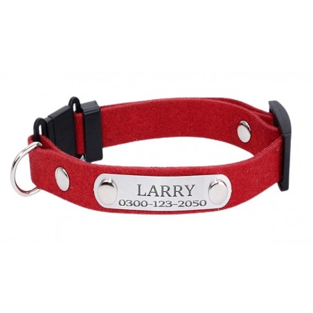 Zgarda personalizata pentru pisici, – gravata cu nume si numar de telefon, reglabila intre  21-28 cm, rosie