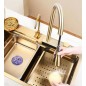 Set chiuveta bucatarie multifunctionala, statie de lucru, dus extractibil, spalator pahare, dozator sapun, Aurie