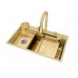 Set chiuveta bucatarie multifunctionala, statie de lucru, dus extractibil, spalator pahare, dozator sapun, Aurie