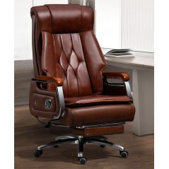 Scaun de birou directorial, PREMIUM, spatar rabatabil, suport de picioare, functie recliner, piele naturala, Maro