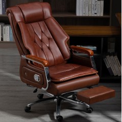 Scaun de birou directorial, PREMIUM, spatar rabatabil, suport de picioare, functie recliner, piele naturala, Maro