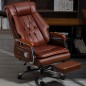 Scaun de birou directorial, PREMIUM, spatar rabatabil, suport de picioare, functie recliner, piele naturala, Maro