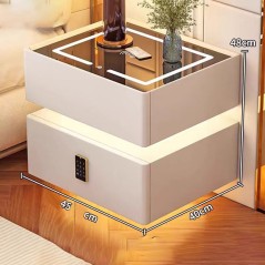 Noptiera smart, incarcare wireless, sertar tip seif, senzor de miscare, lumina ambientala, ALB