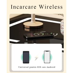 Noptiera smart, incarcare wireless, sertar tip seif, senzor de miscare, lumina ambientala, ALB