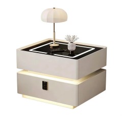 Noptiera smart, incarcare wireless, sertar tip seif, senzor de miscare, lumina ambientala, ALB