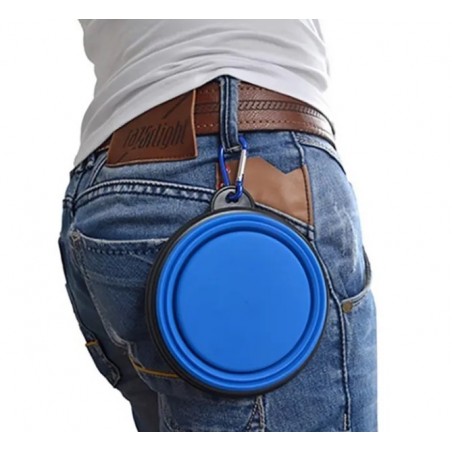 Castron  pliabil  din silicon, portabil, pentru animale de companie, albastru