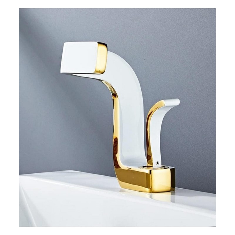 Baterie Lavoar Baie Eleganta, Design Modern, Auriu si Alb Baterie Lavoar Baie Eleganta, Design Modern, Auriu si Alb